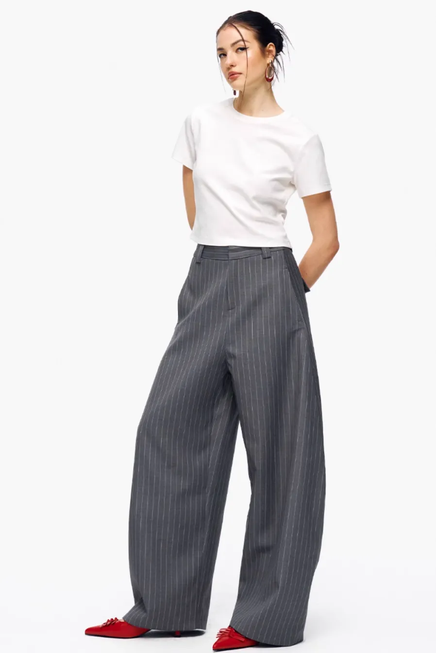 Pinstripe Wide-Leg Pants