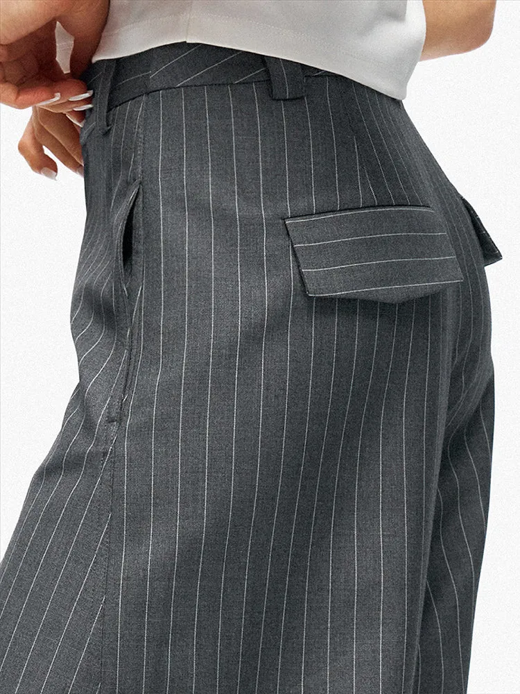 Pinstripe Wide-Leg Pants