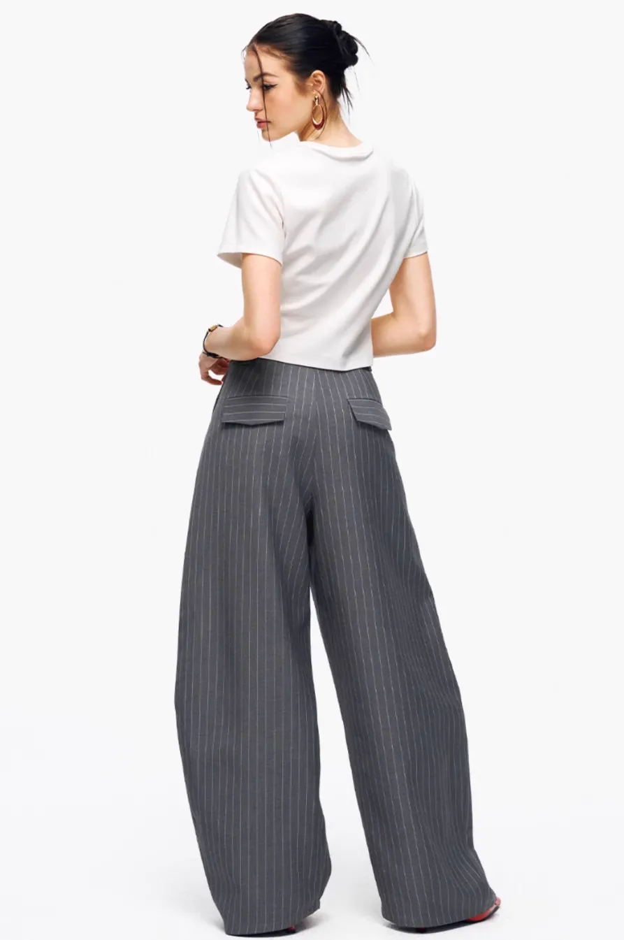 Pinstripe Wide-Leg Pants