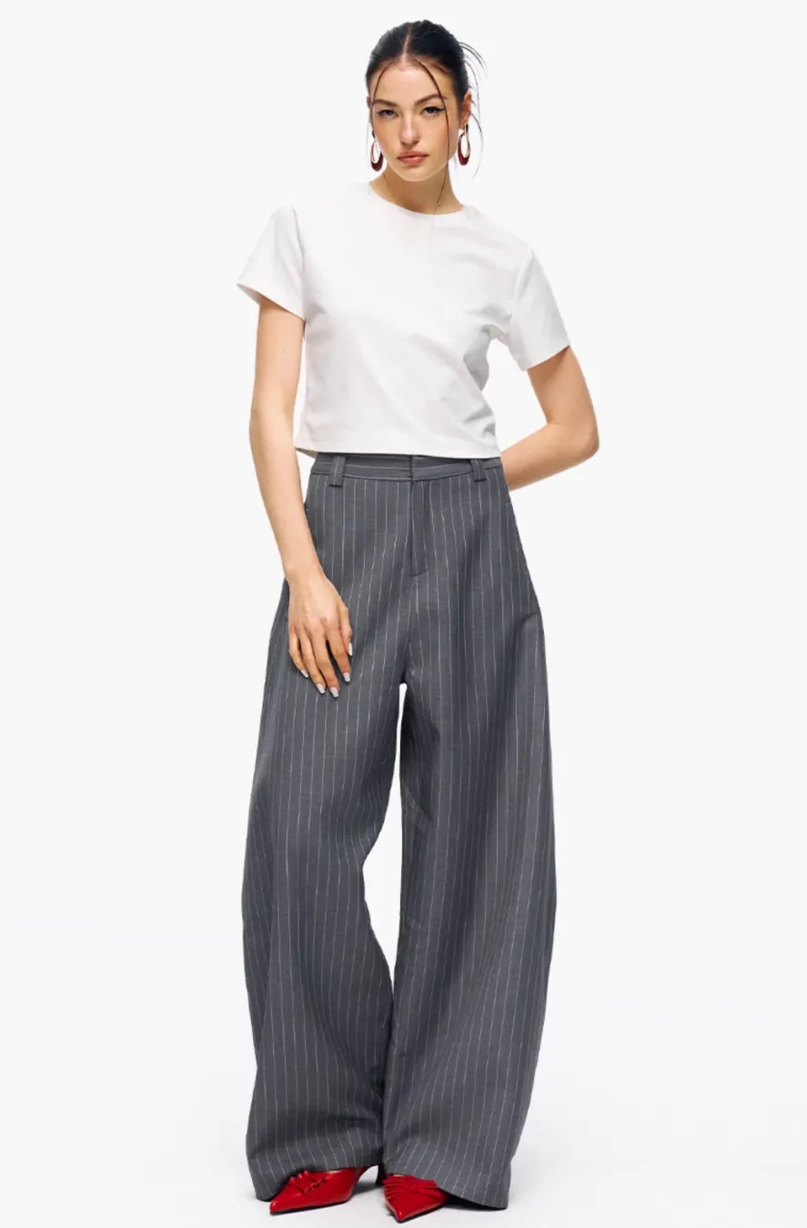 Pinstripe Wide-Leg Pants
