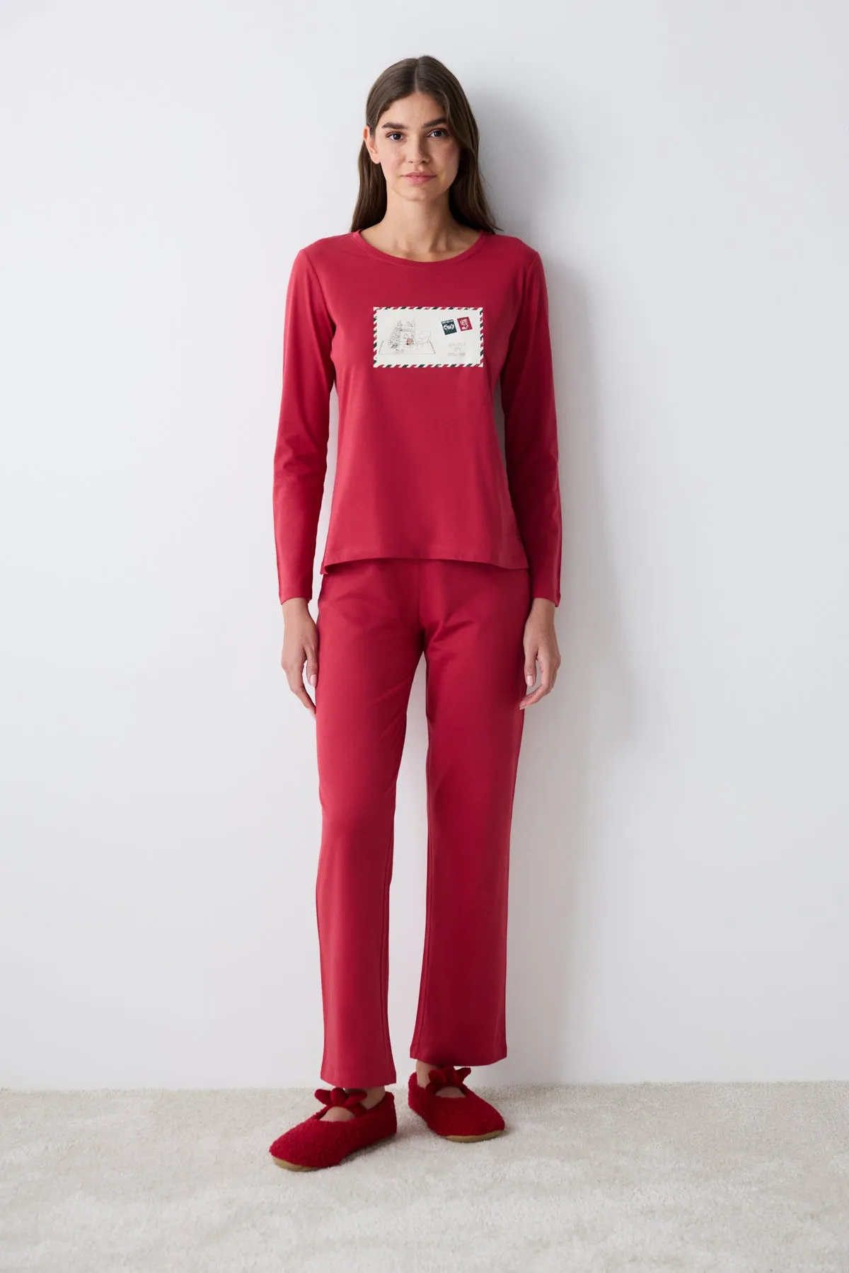 Postcard Red Red Pants Pajama Set