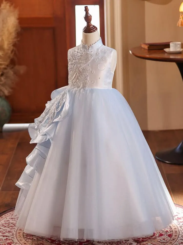 Premium Embroidered Girl's Dress Layered Tulle Kids' Dress Comfortable and Noble Design