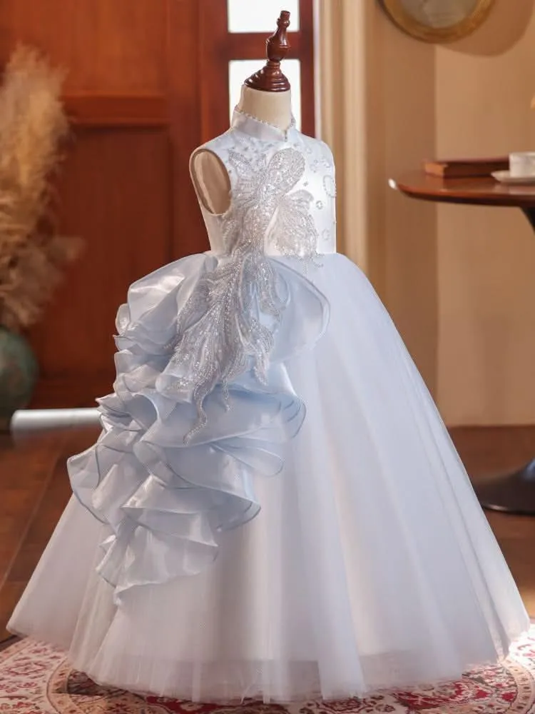 Premium Embroidered Girl's Dress Layered Tulle Kids' Dress Comfortable and Noble Design