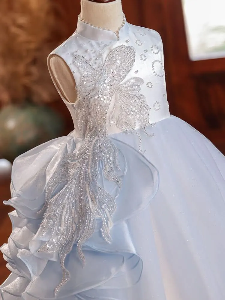 Premium Embroidered Girl's Dress Layered Tulle Kids' Dress Comfortable and Noble Design