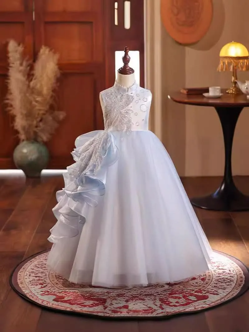 Premium Embroidered Girl's Dress Layered Tulle Kids' Dress Comfortable and Noble Design