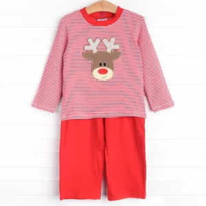 Ralphie the Reindeer Applique Pant Set, Red