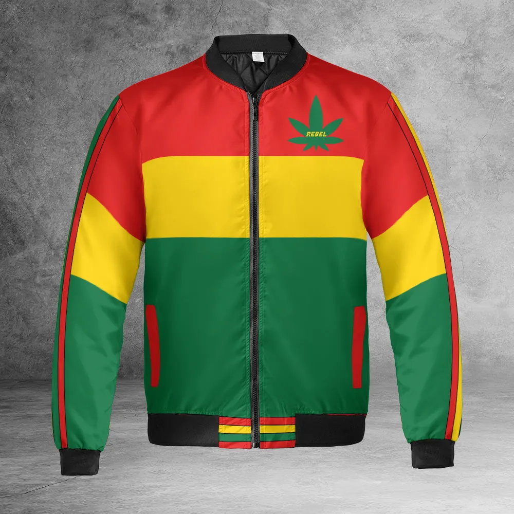 Rasta Cannabis Quilted Bomber Jacket