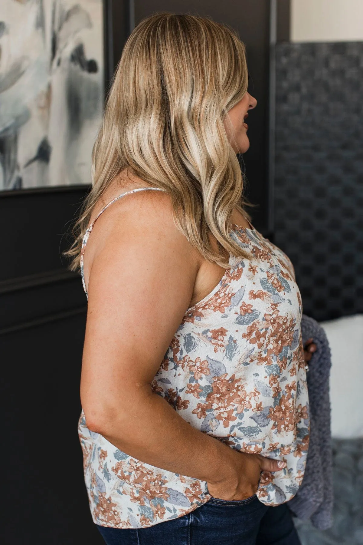 Ready For The Future Floral Tank Top- Ivory & Rust