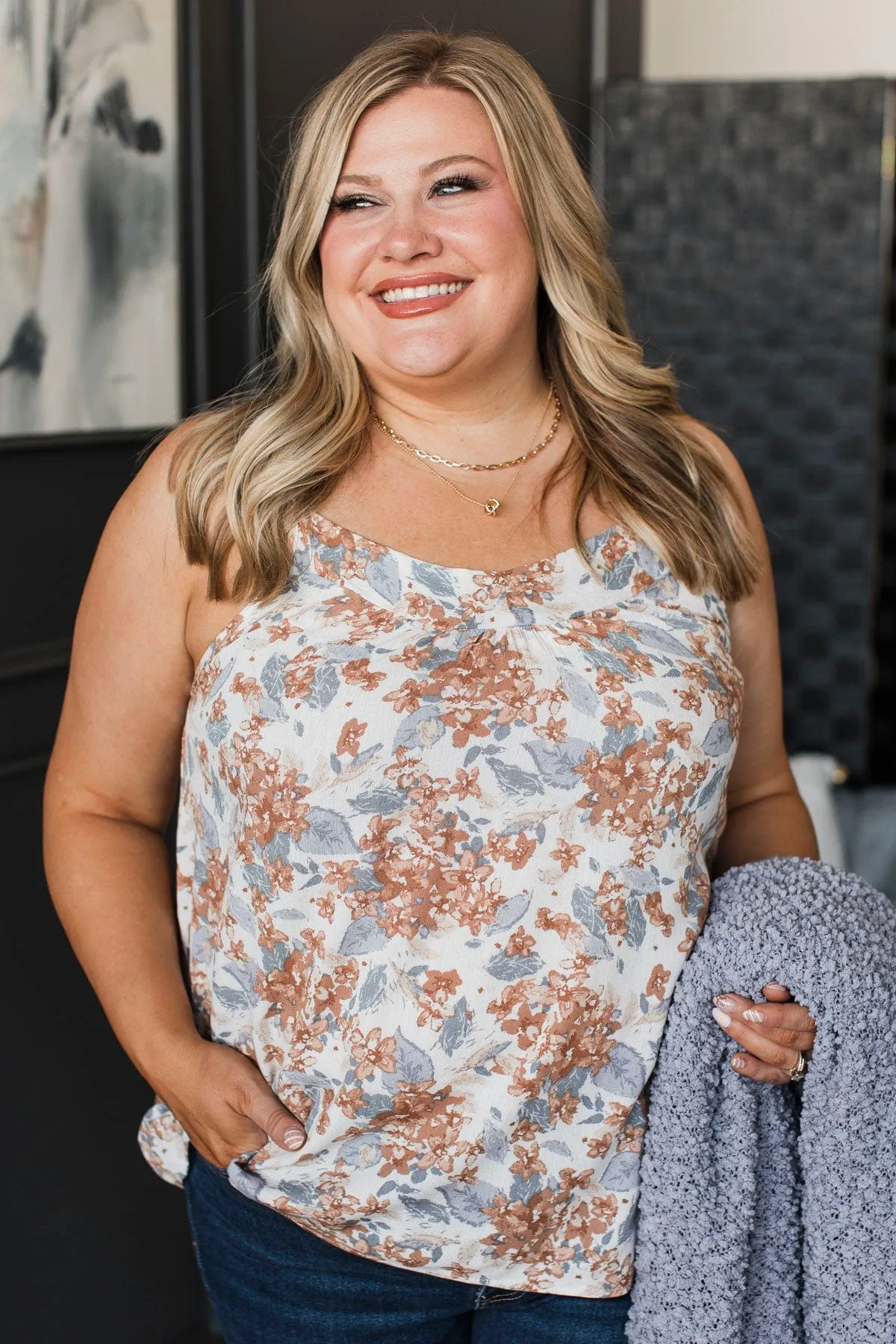 Ready For The Future Floral Tank Top- Ivory & Rust