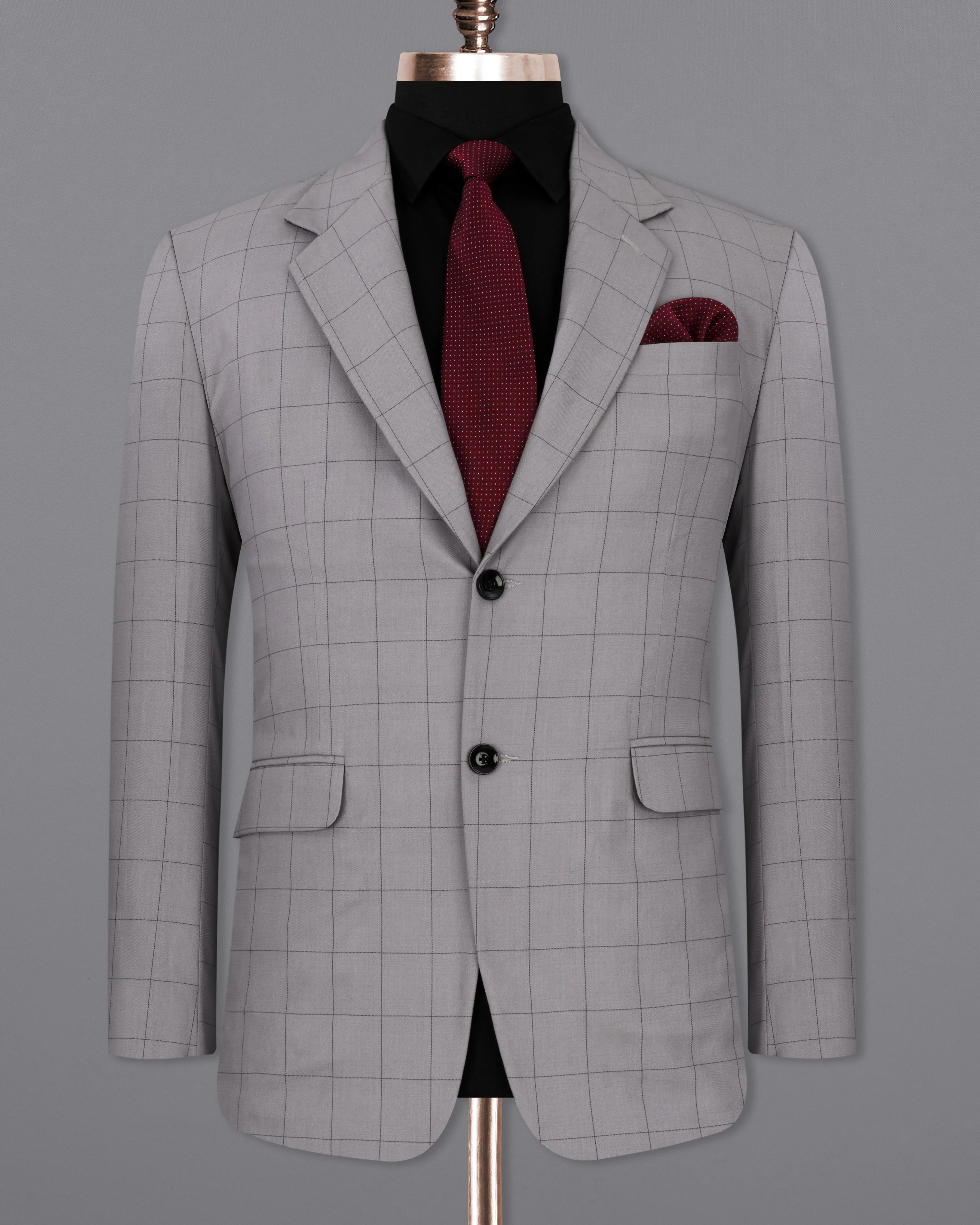 Regent Gray Windowpane Single Breasted Blazer