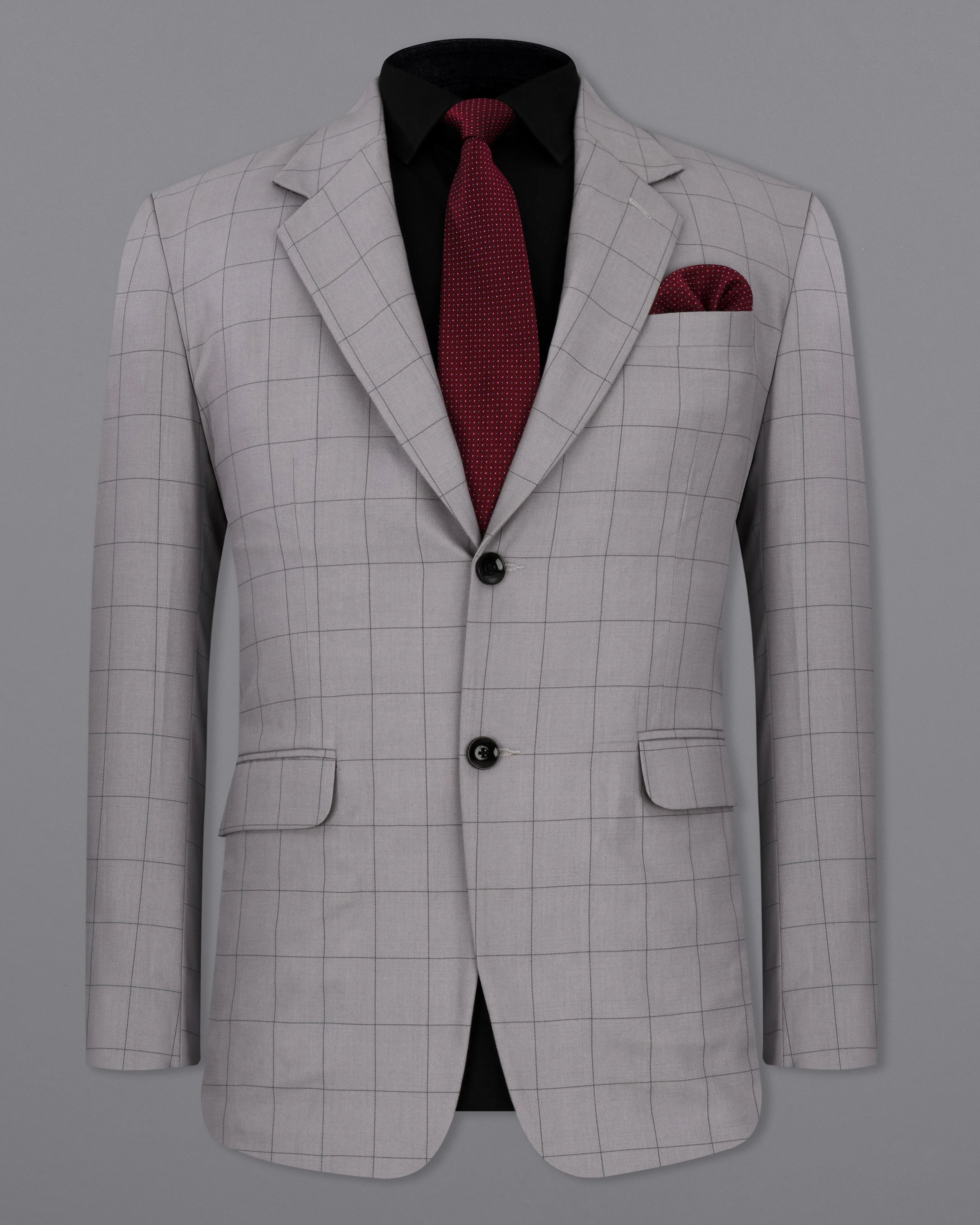 Regent Gray Windowpane Single Breasted Blazer