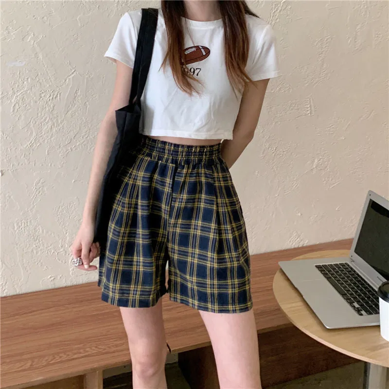 Retro Plaid Soft Casual Shorts Pants