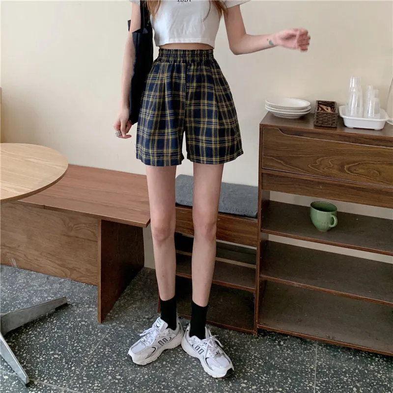 Retro Plaid Soft Casual Shorts Pants