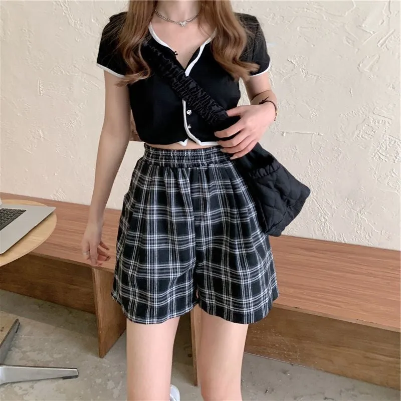 Retro Plaid Soft Casual Shorts Pants
