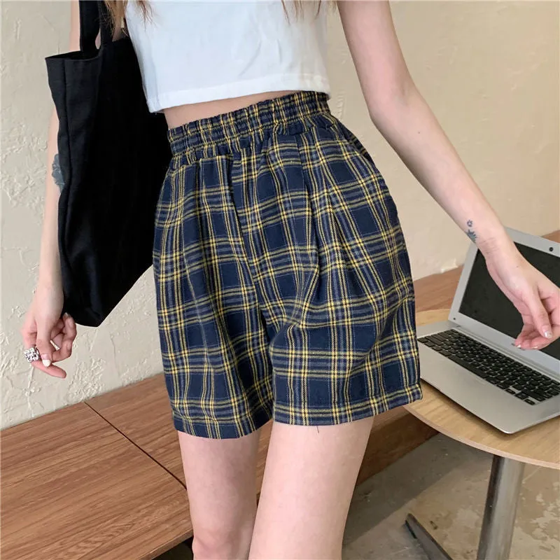 Retro Plaid Soft Casual Shorts Pants