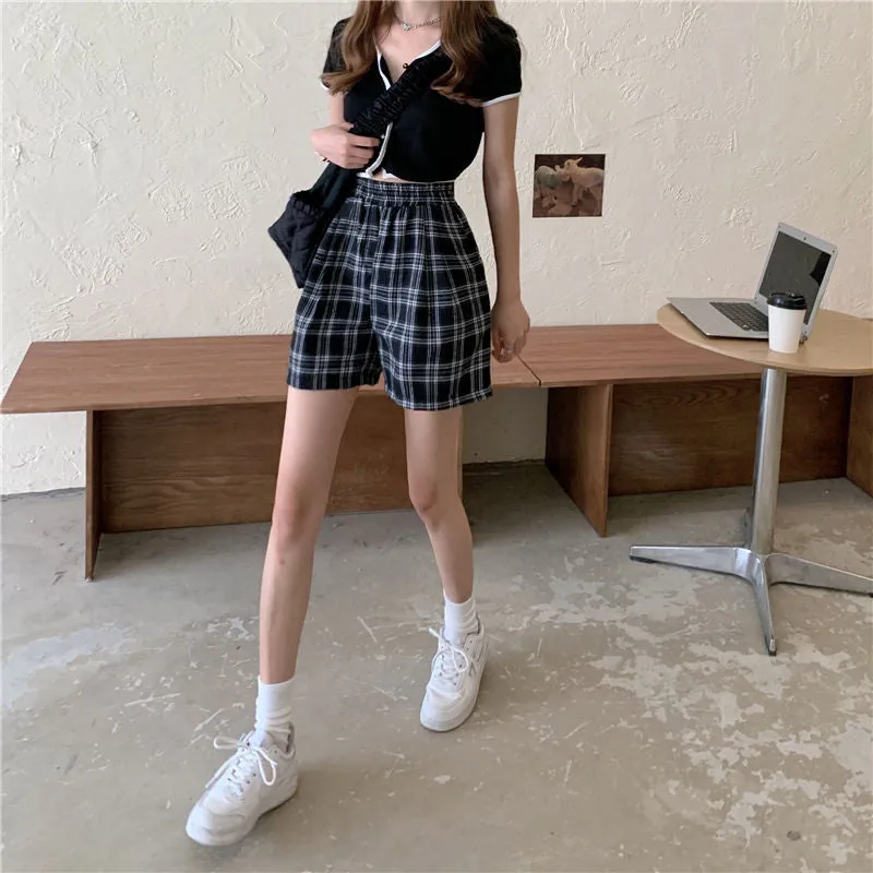 Retro Plaid Soft Casual Shorts Pants