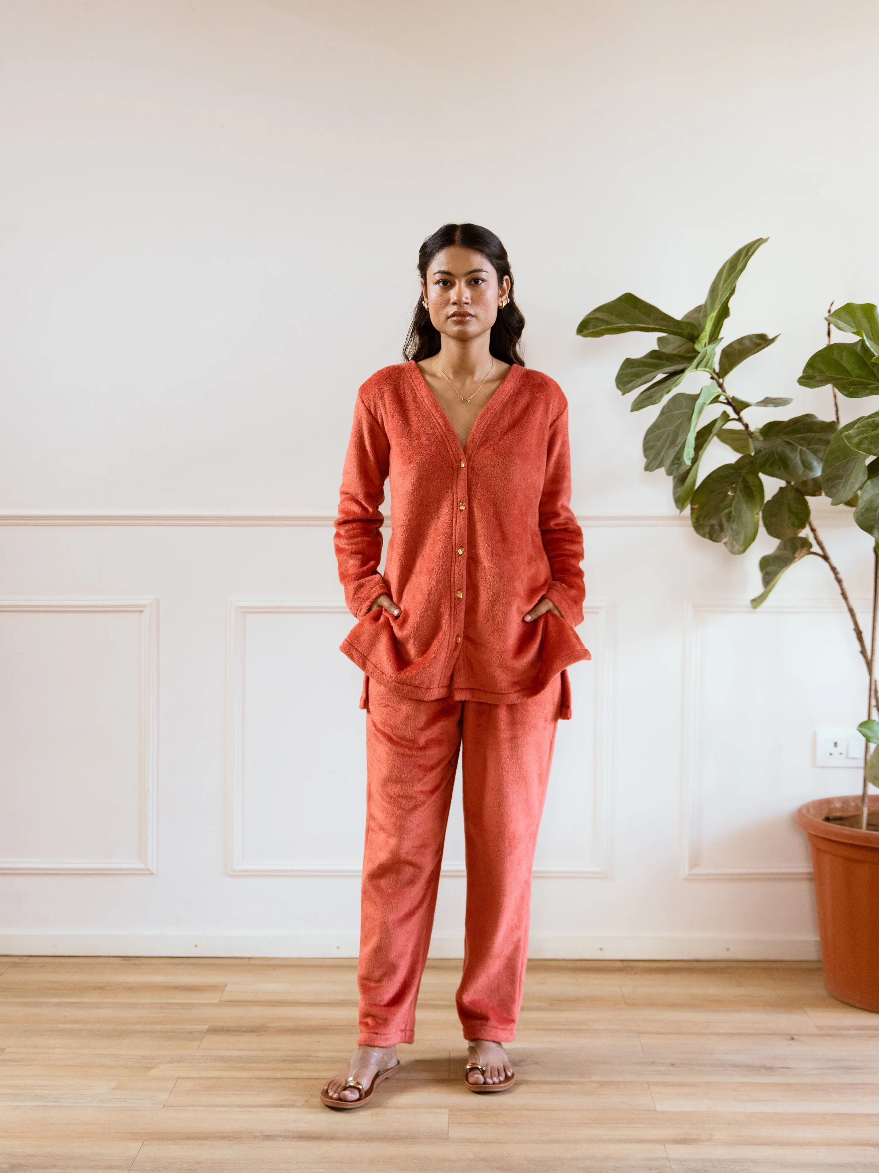 Rust Super Soft Woollen Cardigan Set
