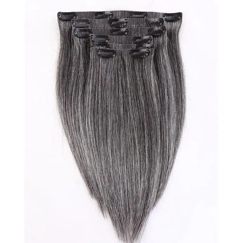 Salt & Pepper Seamless Clip In Hair Extensions Silky Straight