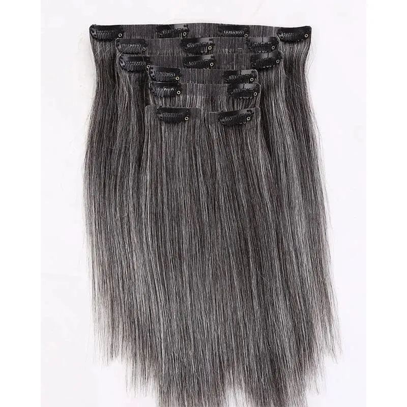 Salt & Pepper Seamless Clip In Hair Extensions Silky Straight