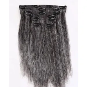 Salt & Pepper Seamless Clip In Hair Extensions Silky Straight