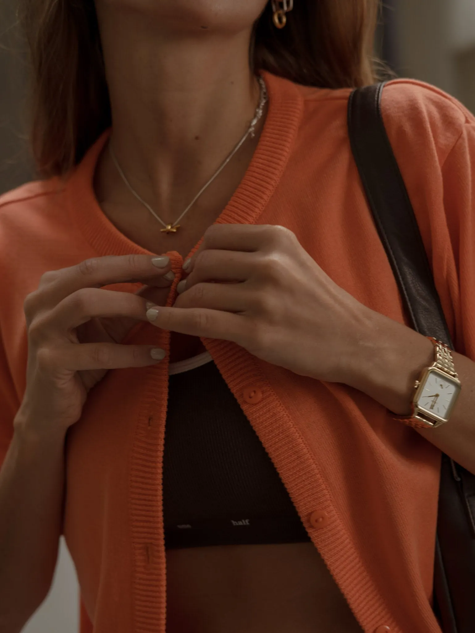 SHORT SLEEVE KNIT CARDIGAN - BRIGHT ORANGE
