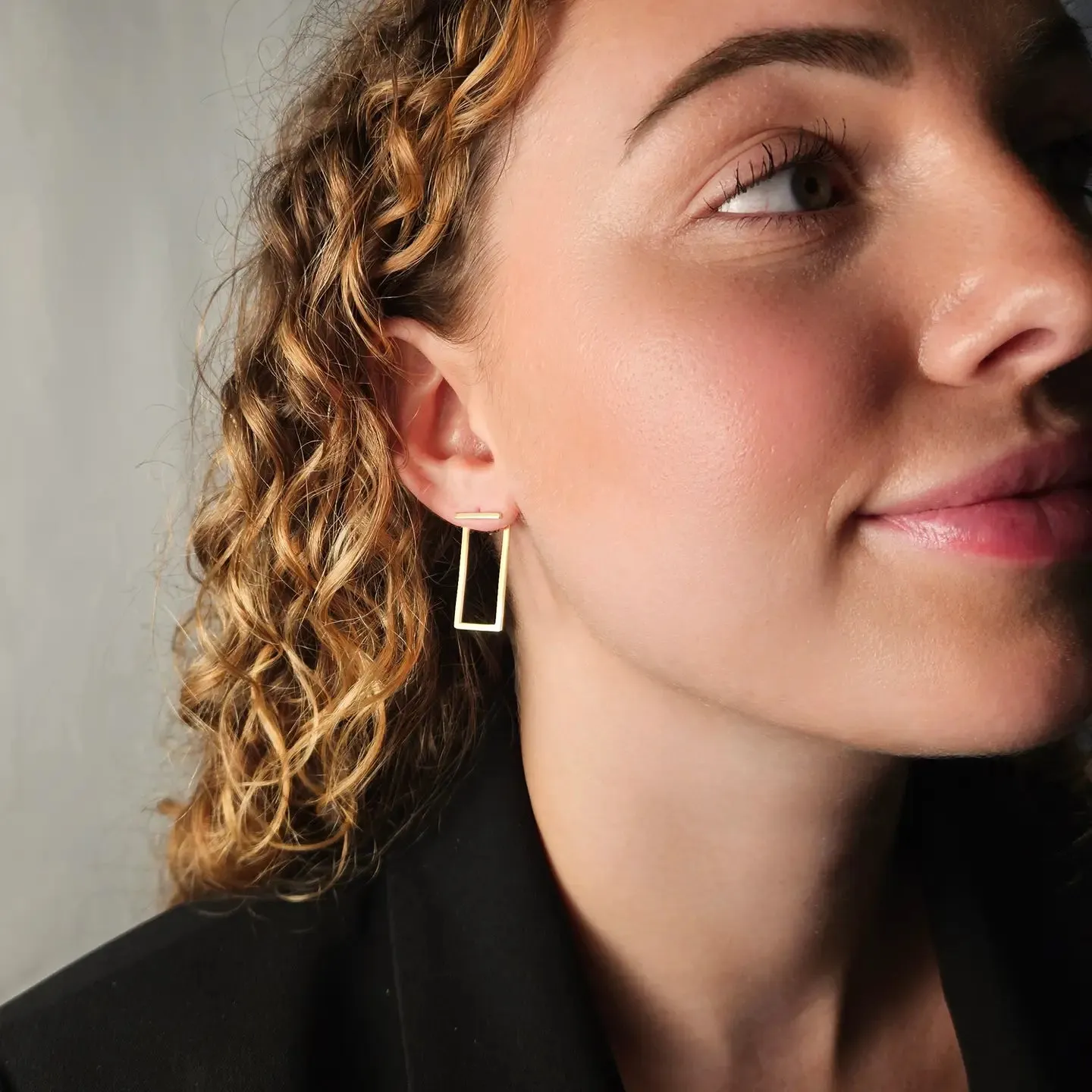 Silver Bar Stud Earring with Geometric Jacket