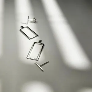 Silver Bar Stud Earring with Geometric Jacket