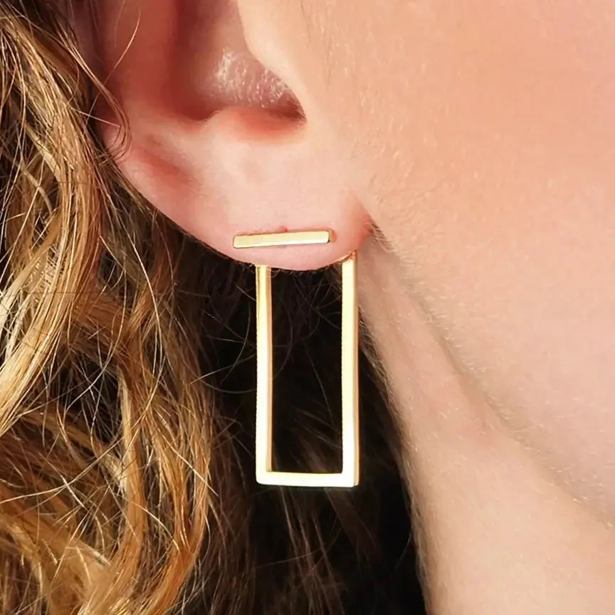 Silver Bar Stud Earring with Geometric Jacket