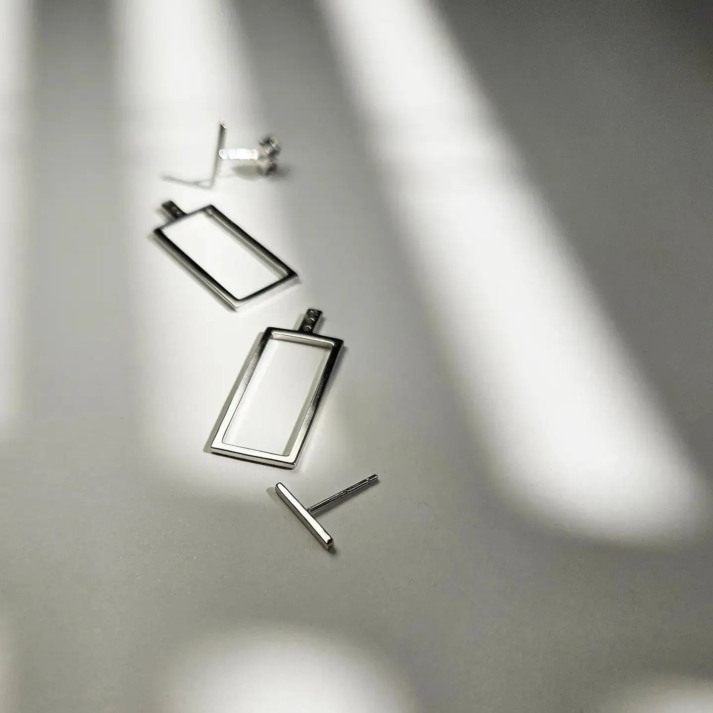 Silver Bar Stud Earring with Geometric Jacket
