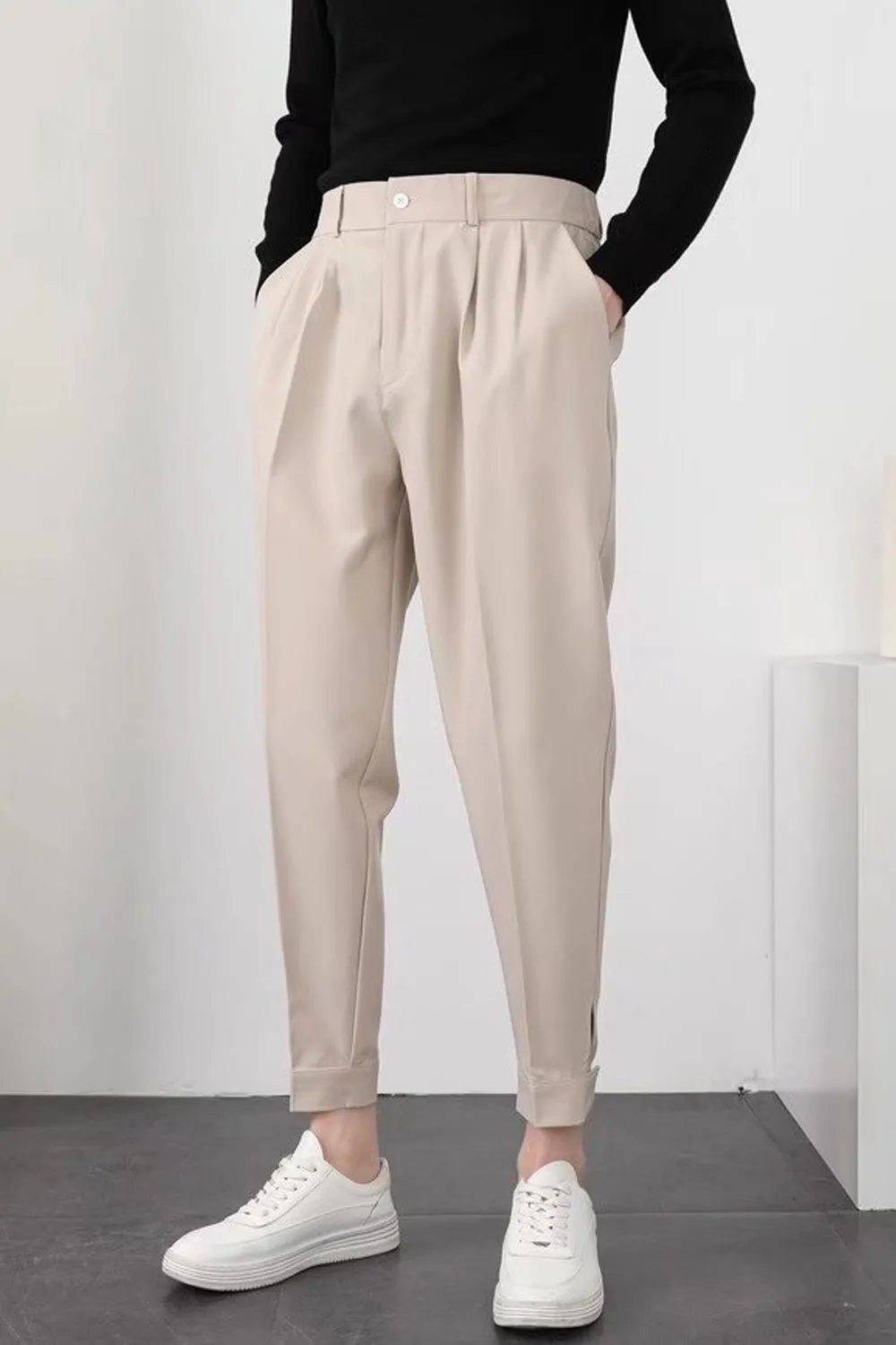 Slim Casual Small Feet Pleated Men Pants