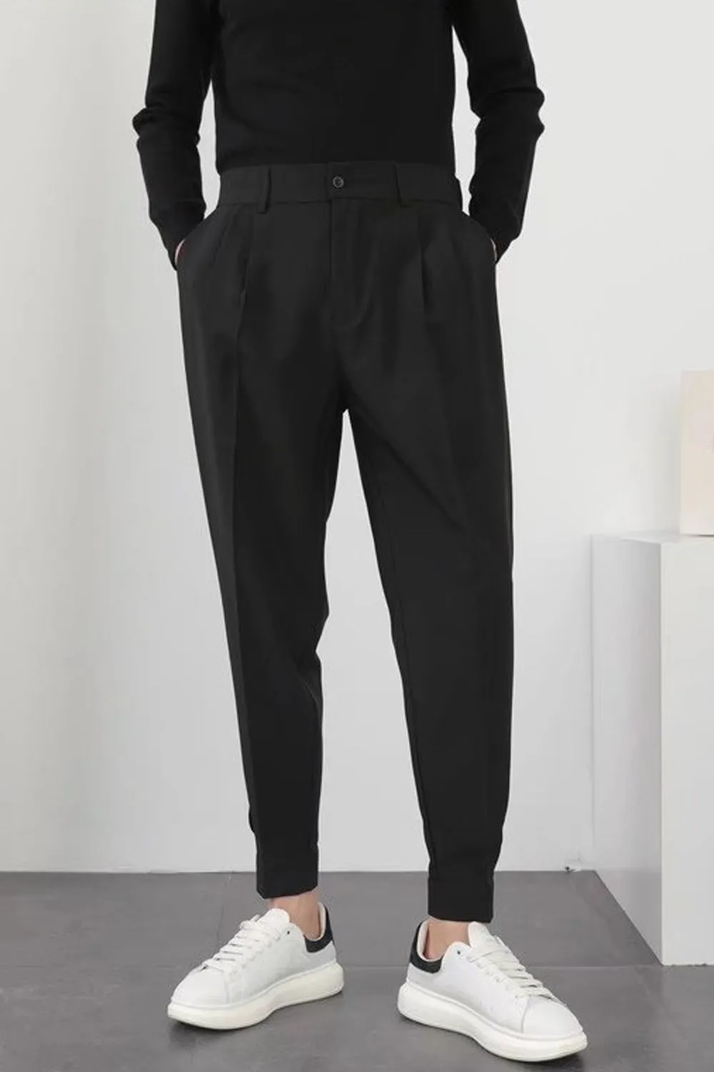 Slim Casual Small Feet Pleated Men Pants