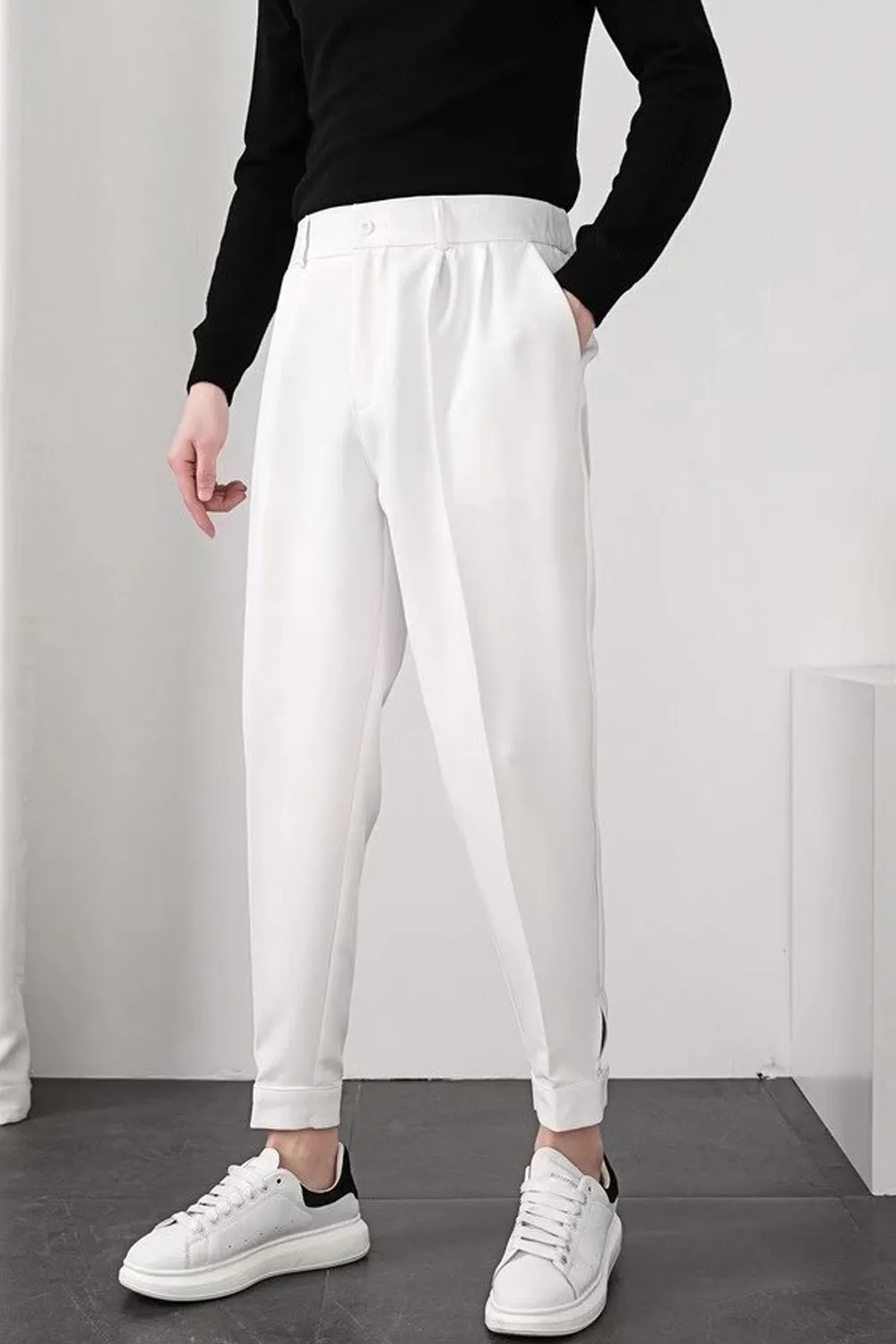 Slim Casual Small Feet Pleated Men Pants