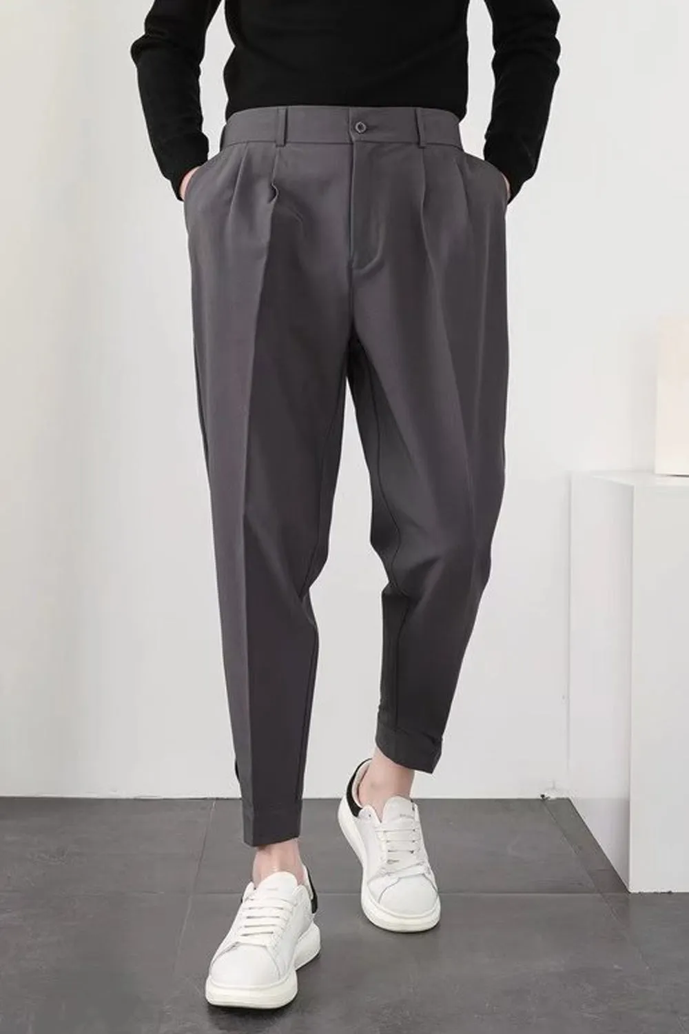 Slim Casual Small Feet Pleated Men Pants