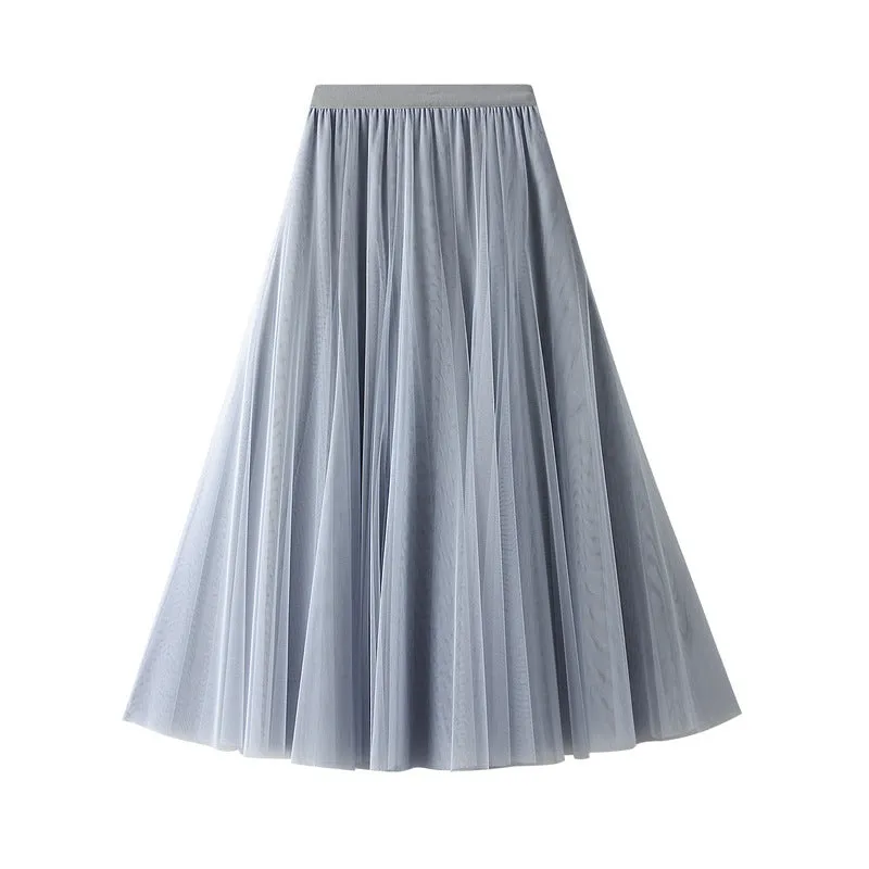 Soft Tulle A-Line Midi Skirt with Elastic Waistband