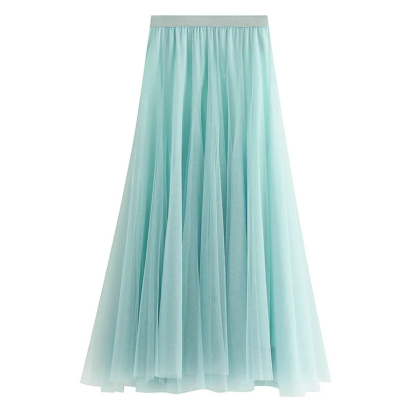 Soft Tulle A-Line Midi Skirt with Elastic Waistband