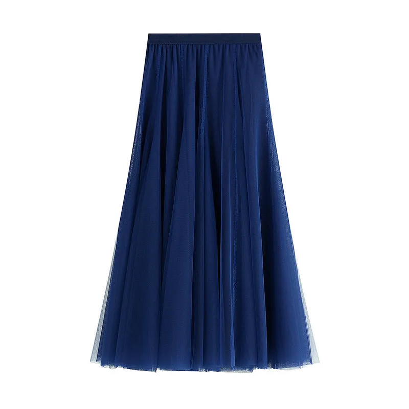 Soft Tulle A-Line Midi Skirt with Elastic Waistband