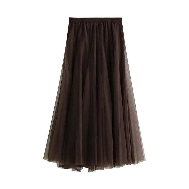 Soft Tulle A-Line Midi Skirt with Elastic Waistband