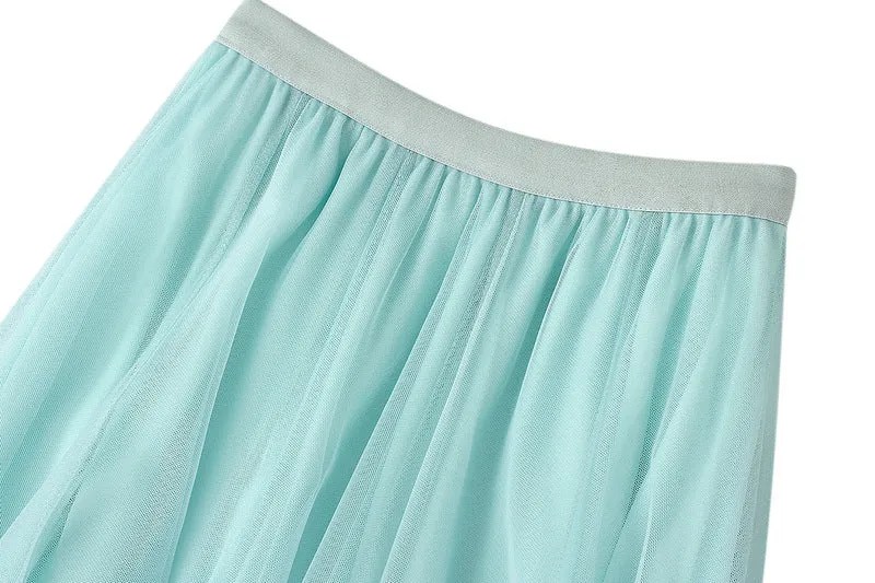 Soft Tulle A-Line Midi Skirt with Elastic Waistband