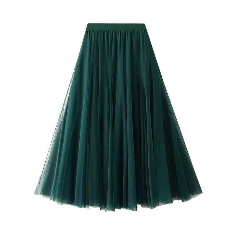 Soft Tulle A-Line Midi Skirt with Elastic Waistband