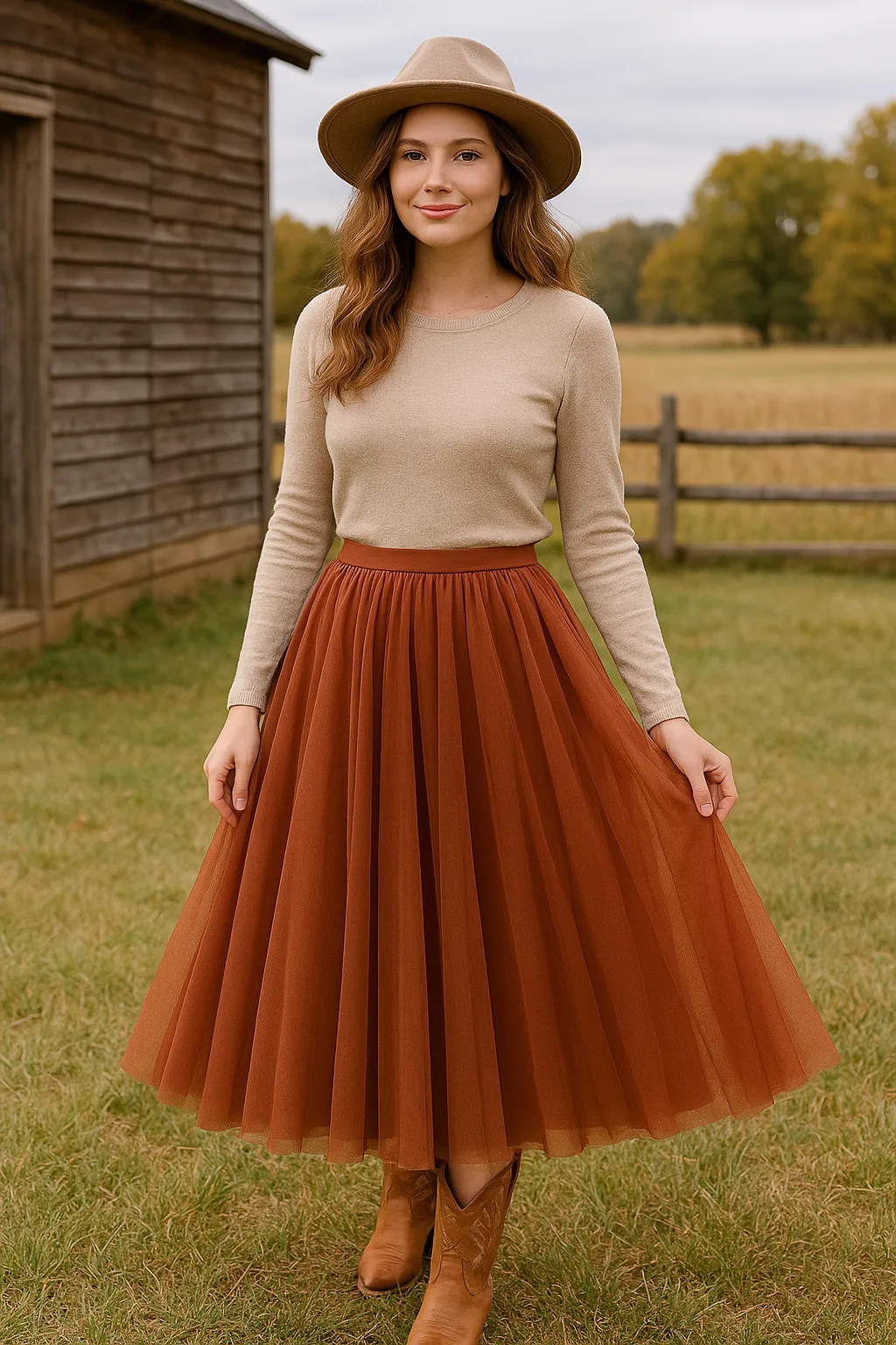 Soft Tulle A-Line Midi Skirt with Elastic Waistband