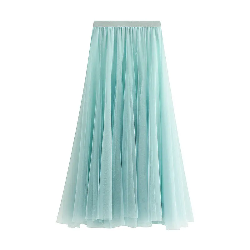 Soft Tulle A-Line Midi Skirt with Elastic Waistband