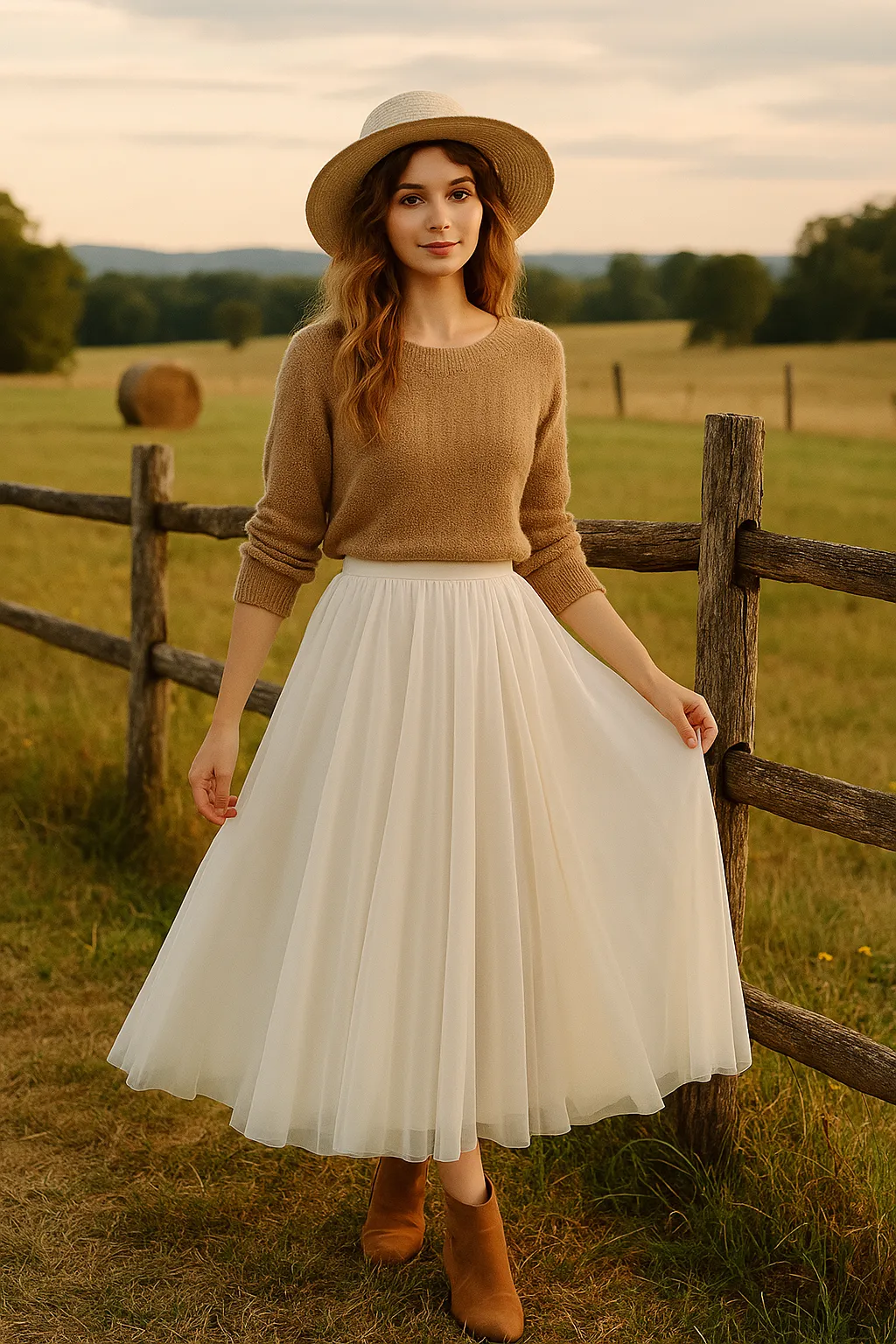 Soft Tulle A-Line Midi Skirt with Elastic Waistband