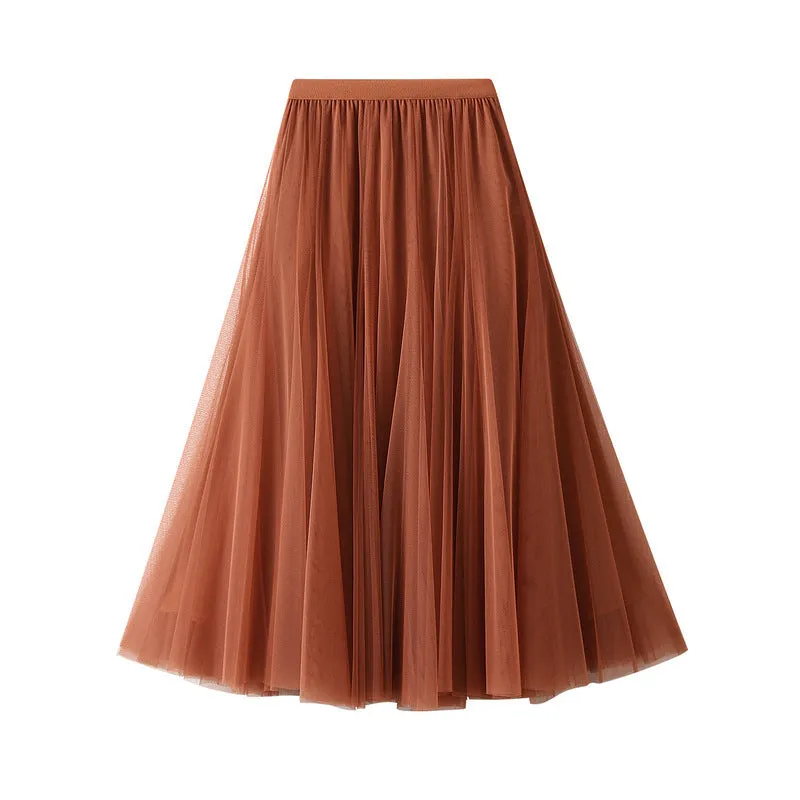 Soft Tulle A-Line Midi Skirt with Elastic Waistband