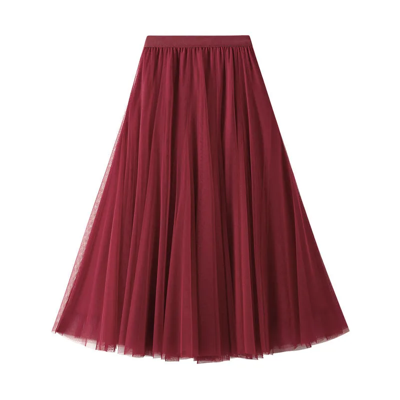 Soft Tulle A-Line Midi Skirt with Elastic Waistband