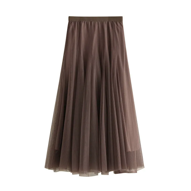 Soft Tulle A-Line Midi Skirt with Elastic Waistband