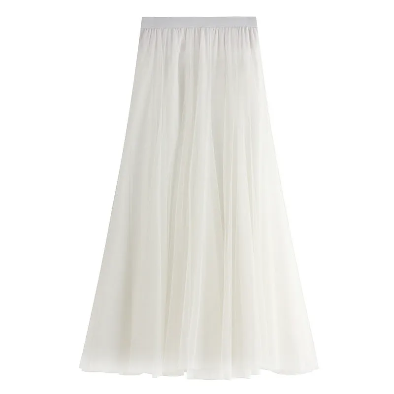 Soft Tulle A-Line Midi Skirt with Elastic Waistband