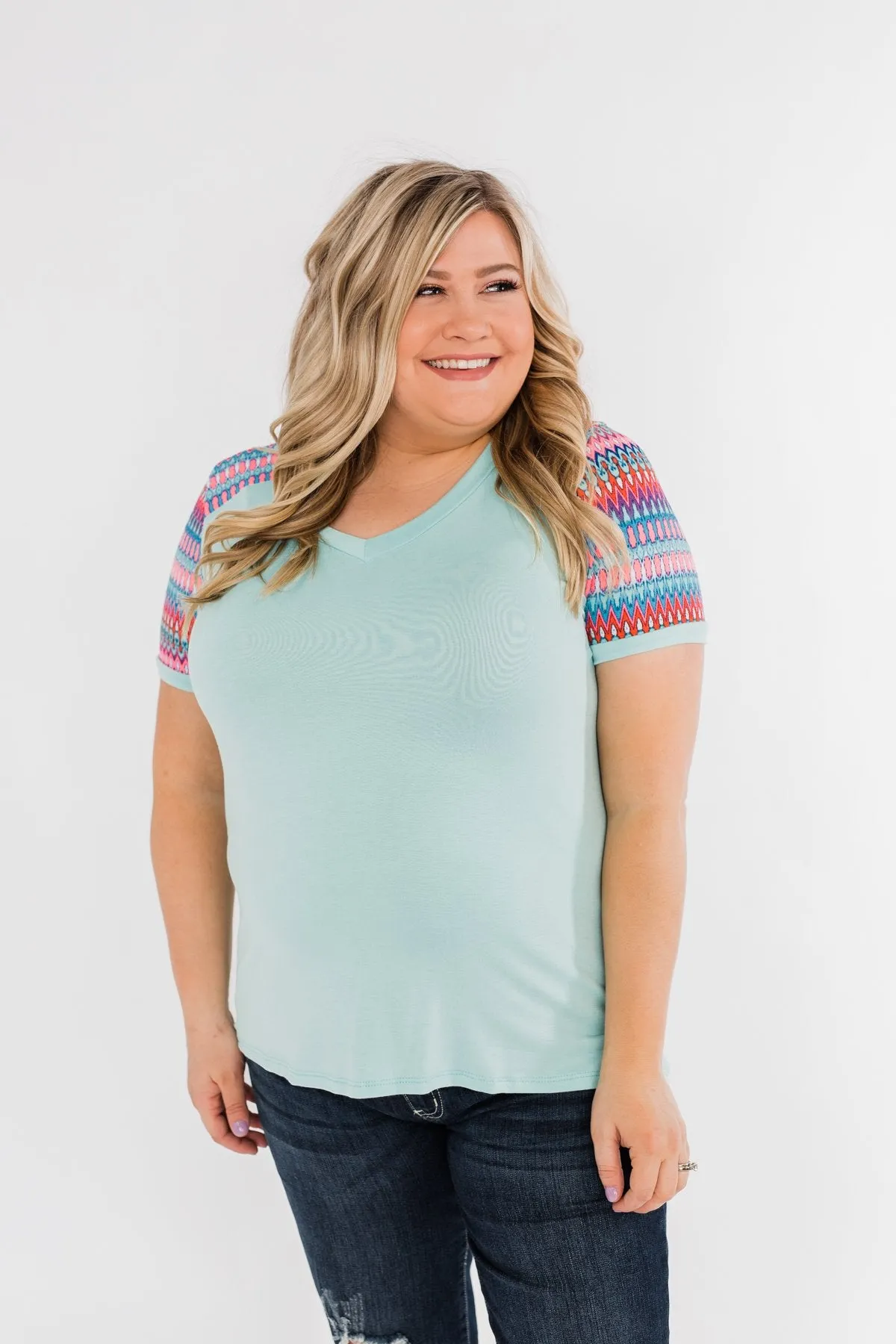 Splash Of Color Short Sleeve Top- Mint Blue