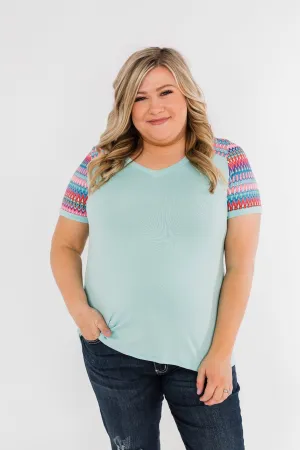 Splash Of Color Short Sleeve Top- Mint Blue