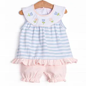 Springtime Sprouts Applique Bloomer Set, Blue