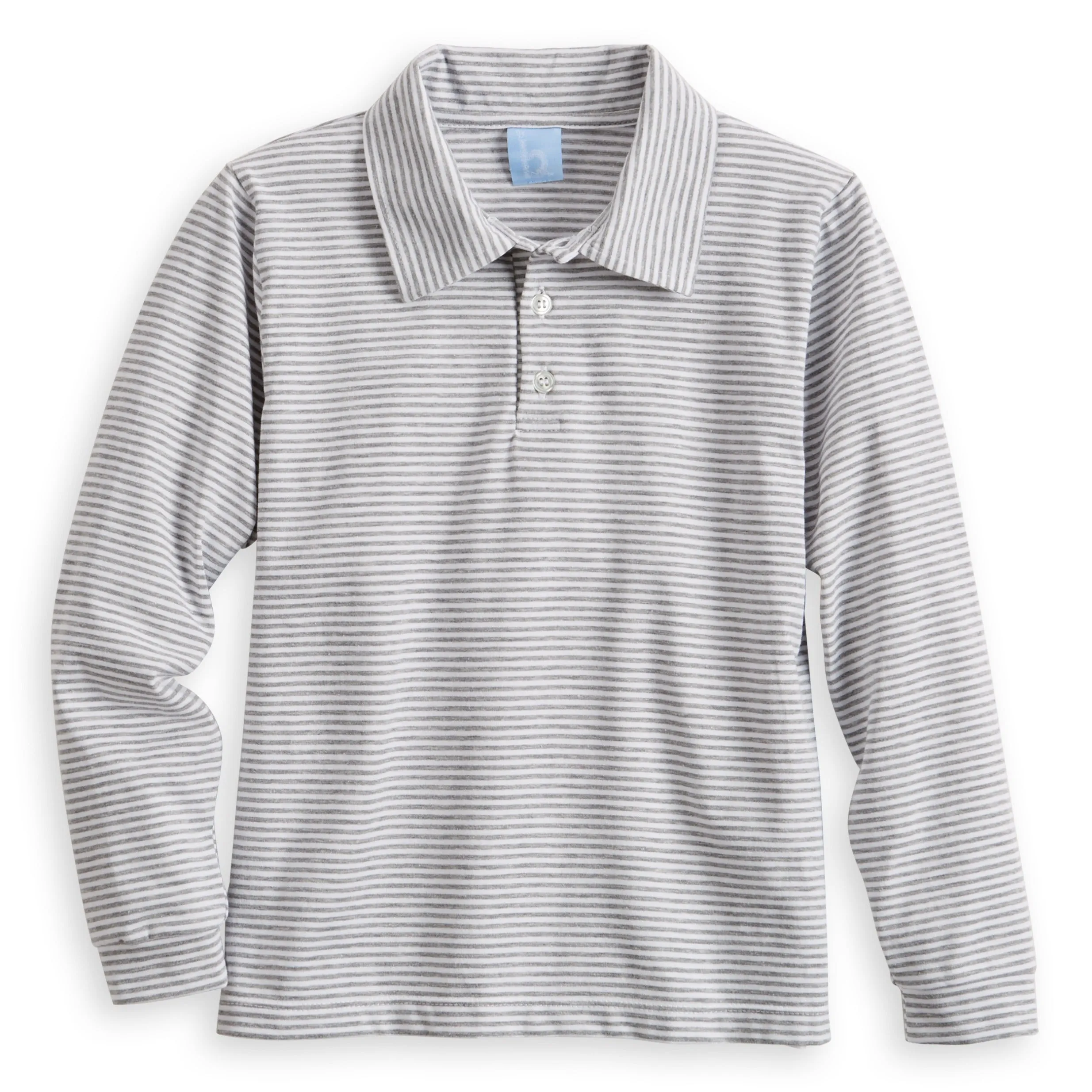 Striped Polo Tee -- Grey/White Thin Stripe